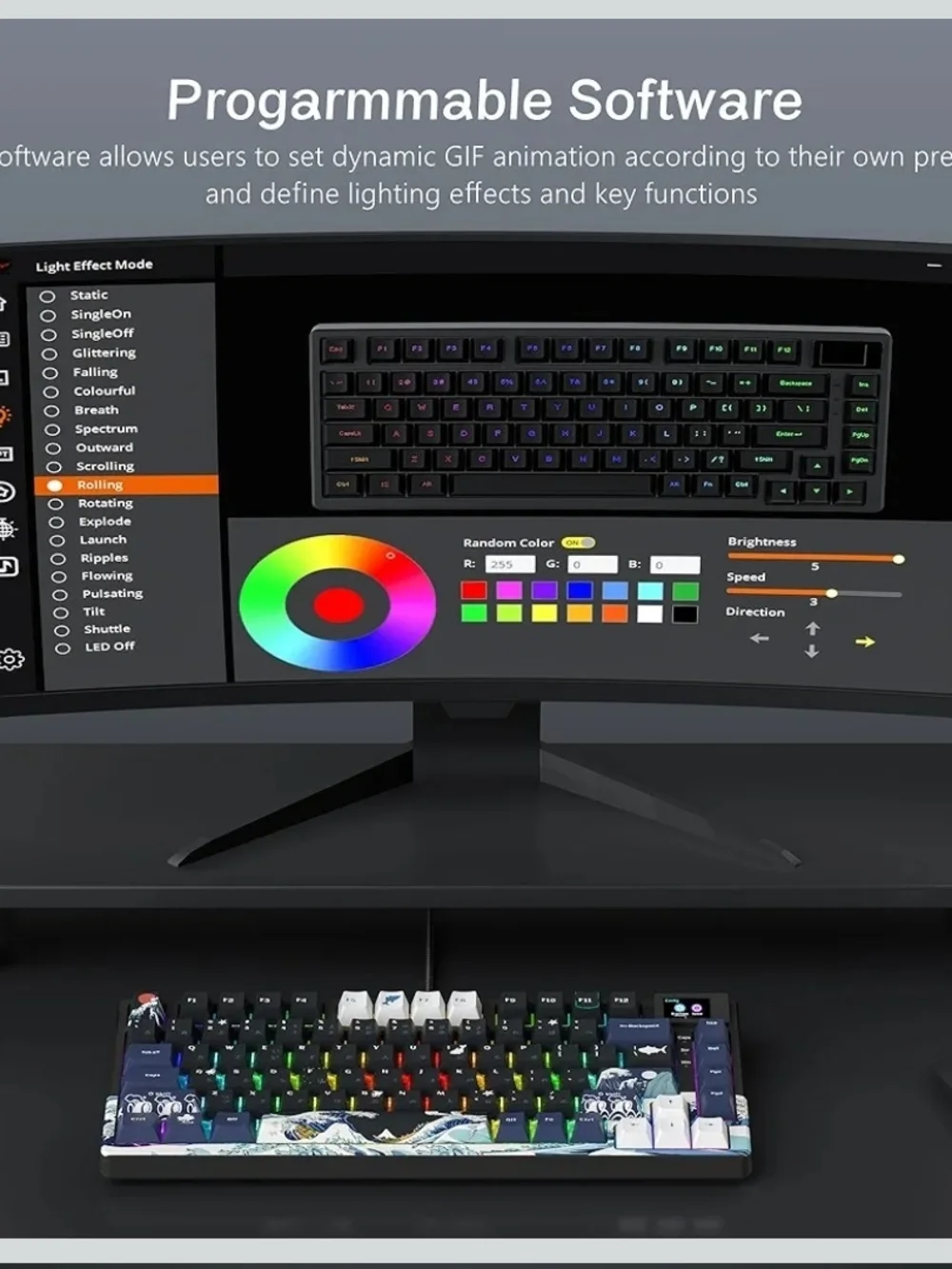 Womier SK80 75% Mechanical Keyboard RGB Hot Swap Gasket Wired Kanagawa